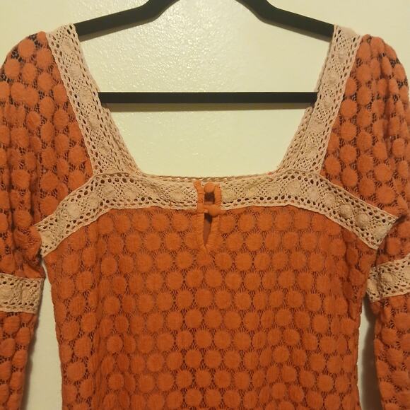 Vintage Solitaire Women's Dress S Coin Crochet Coral Pink Artsy Boho Retro - Picture 2 of 11